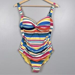 Niptuck multicolor twist front ruched multi-cup fit 1 pc.modest swimsuit, US 10.